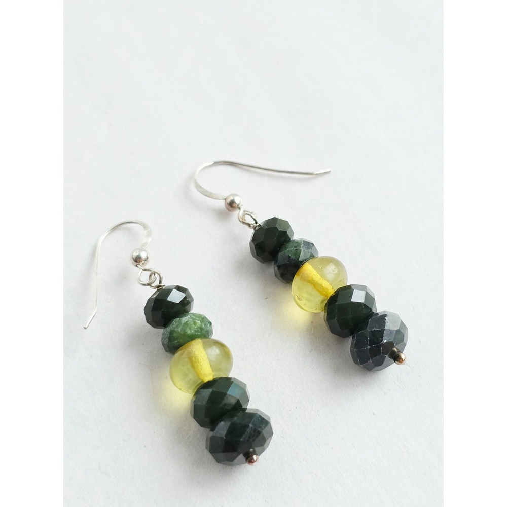 Jay King DTR Sterling Silver 925 Nephrite Green Amber gemstone Dangle Earrings